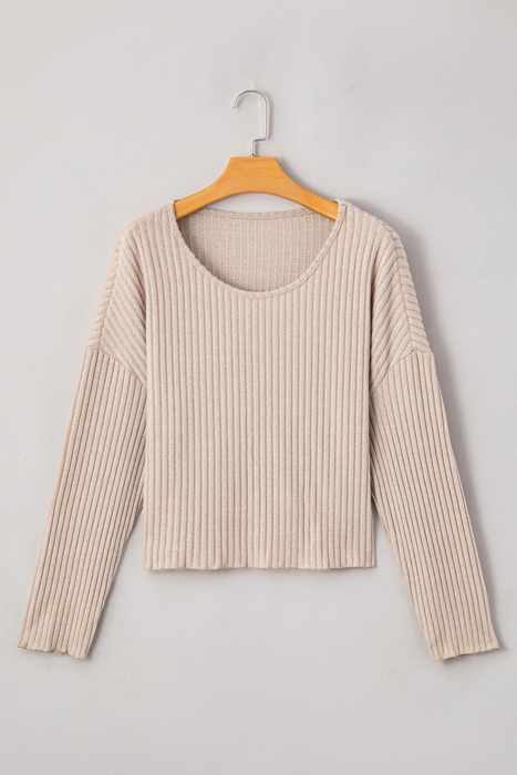 Casual Knit Long Sleeve Drop Shoulder Top | S-XL
