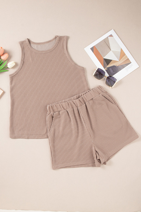 Sleeveless Top and Pocketed Short Corded Set | S-XXL