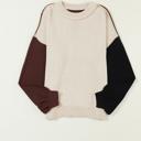  Colorblock Bishop Sleeve Ribbed Trim Sweater