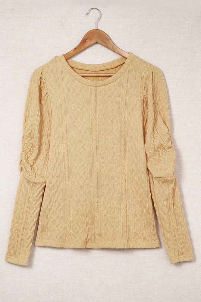 Puffy Sleeve Textured Knit Sweater