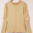  Puffy Sleeve Textured Knit Sweater