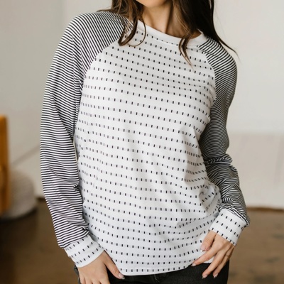 Spring Easy Patchwork Stripe Raglan Top | S-XL