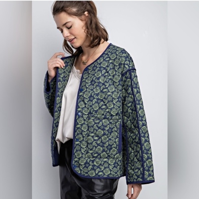 Easel brand quilted floral lightweight pocketed jacket 