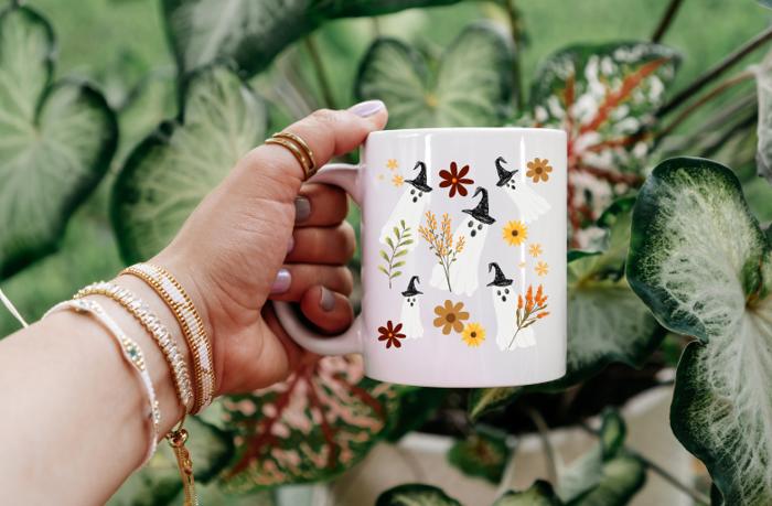 Ghost Witch Mug | Floral Halloween Coffee Cup