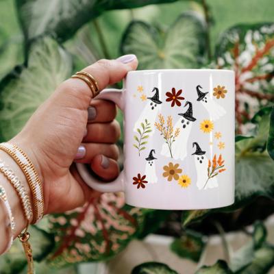 Ghost Witch Mug | Floral Halloween Coffee Cup