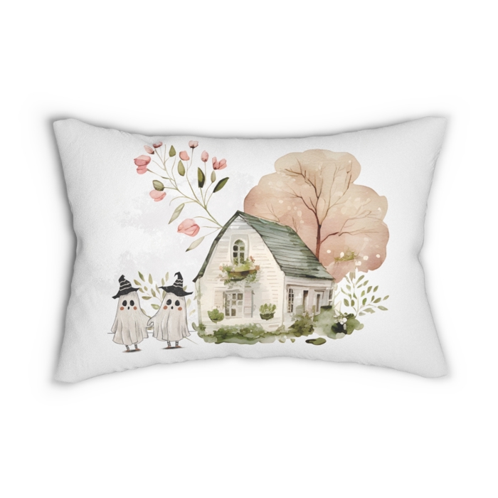 Autumn Ghosts Lumbar Pillow - Cozy Fall Decor, Halloween Pillow, Cute Ghost Pillow, Spooky Decor, Gift for Halloween Lovers 