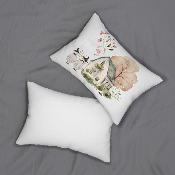 Autumn Ghosts Lumbar Pillow - Cozy Fall Decor, Halloween Pillow, Cute Ghost Pillow, Spooky Decor, Gift for Halloween Lovers 