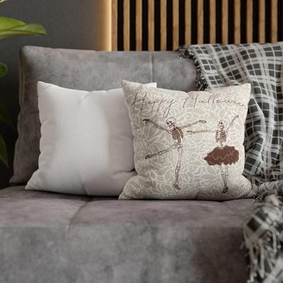 Dancing Skeleton Happy Halloween Pillow Cover