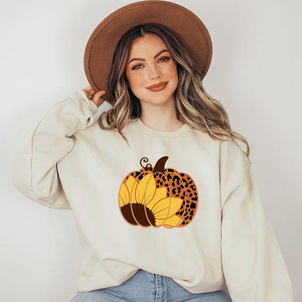 Sunflower Leopard Print Pumpkin Crew Sweatshirt