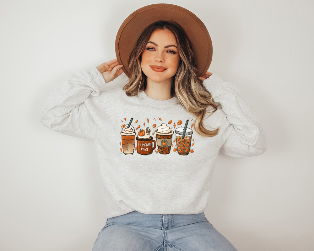 4 Fall Pumpkin Spice Drinks Crew Sweatshirt