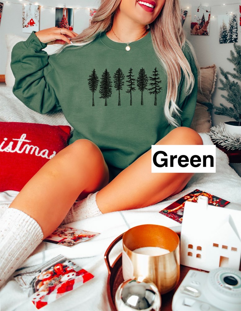 6 Evergreen Trees Crew Sweatshirt