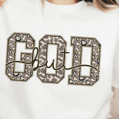 But God Cheetah - Faith Over Fear Christian Graphic Tee for Women | Inspirational Leopard Print Shirt | Trendy Bible Verse T-Shirt