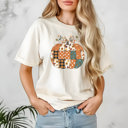  Preppy Quilt Pattern Fall Pumpkin Graphic Tee – Retro Patchwork Autumn Shirt, Cozy Boho Thanksgiving Top, Cute Country Fall Outfit