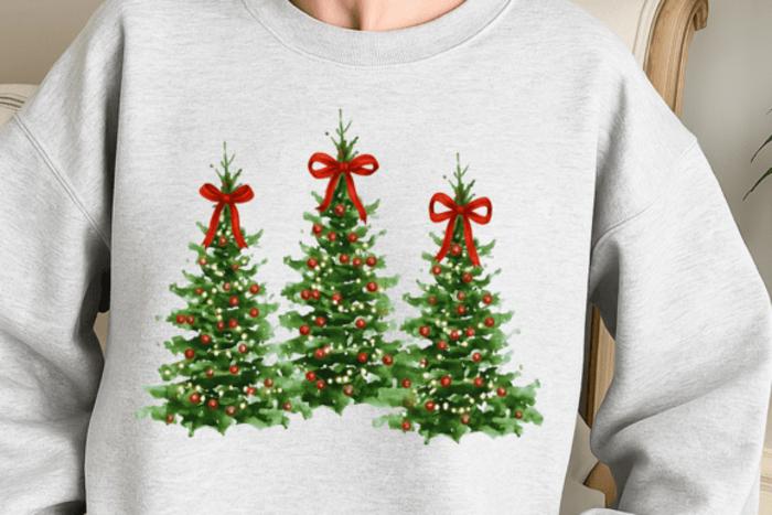 Coquette Christmas Tree Red - Elegant Holiday Crew Neck Sweatshirt, Red Bow Festive Top, Classic Green Tree Graphic, Cozy Winter Christmas Gift