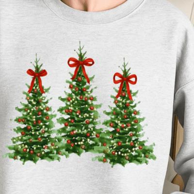 Coquette Christmas Tree Red - Elegant Holiday Crew Neck Sweatshirt, Red Bow Festive Top, Classic Green Tree Graphic, Cozy Winter Christmas Gift