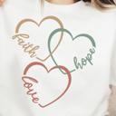  Faith Love Hope Hearts Christian Crewneck Sweatshirt – Inspirational Graphic Pullover, Faith-Based Gift for Women, Cozy Religious Top