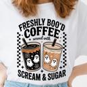  Freshly Boo’d Coffee Served with Scream & Sugar Halloween Graphic Tee – Spooky Ghost Latte Fall Shirt for Women