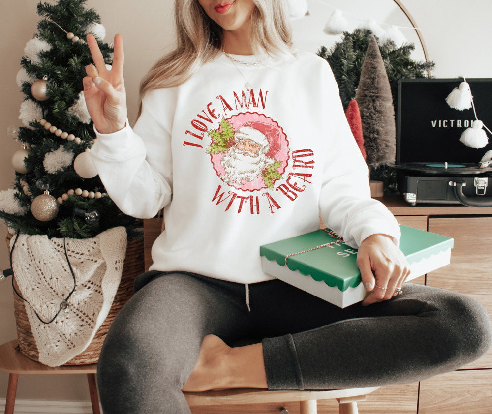 I Love A Man With A Beard Santa Crew Sweatshirt