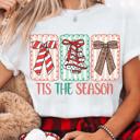  Tis the Season Coquette - Cute Christmas Bow Tee, Holiday Gift Shirt, Festive Gingerbread Cookie Top, Candy Cane Graphic, Girly Holiday Style
