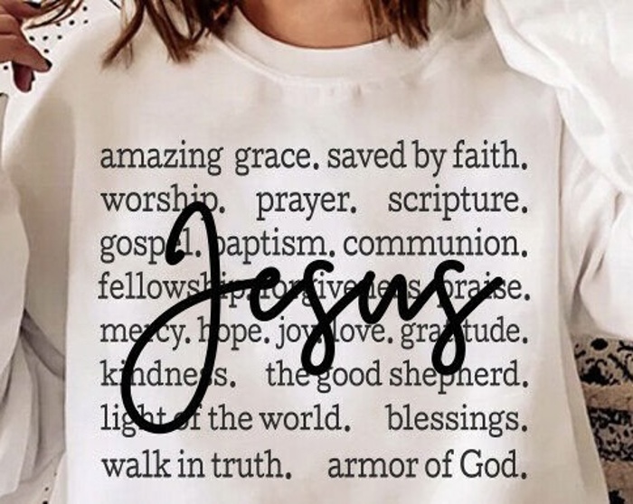 Jesus Words Sayings Crewneck Sweatshirt – Inspirational Christian Pullover, Faith Graphic Top, Uplifting Bible Verse Gift for Women