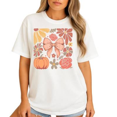 Boho Fall Pumpkin Coquette Graphic Tee – Trendy Autumn Aesthetic Vintage Harvest Shirt for Women
