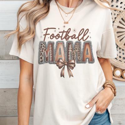 Football Mama Graphic Tee – Game Day Leopard Print Bow Shirt, Cute Vintage Sports Top for Moms