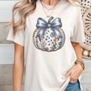  Blue Coquette Floral Pumpkin T-Shirt – Cute Fall Graphic Tee, Vintage Bow Pumpkin Shirt, Autumn Harvest Top