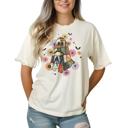  Halloween Patchwork Ghost Retro Floral Fall Graphic Tee Cute Spooky Vintage Aesthetic T-Shirt for Women