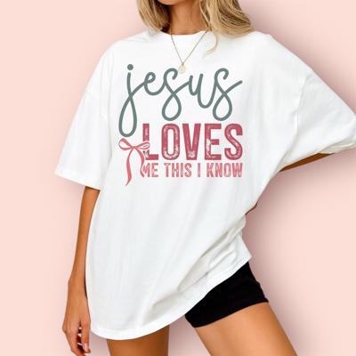 Jesus Loves Me This Know- Christian Graphic Tee Inspirational Faith Shirt Religious Gift Top Cute Bible Verse T-Shirt for Women