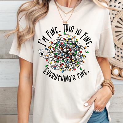 I'm Fine, This is Fine, Everything is Fine - Funny Christmas Lights Shirt, Holiday Humor Tee, Tangled Light Mess Graphic, Sarcastic Christmas Top, Stress Relief Gift, Cute Holiday Shirt