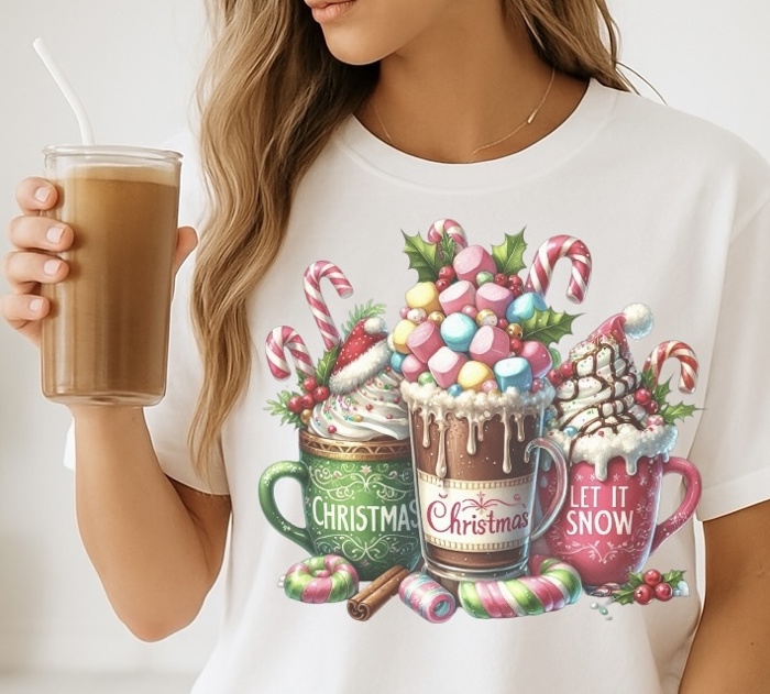 Let It Snow Christmas Coffee - Holiday Hot Cocoa Mug Tee, Festive Candy Cane Shirt, Cute Winter Marshmallow Top, Cozy Christmas Gift