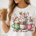  Let It Snow Christmas Coffee - Holiday Hot Cocoa Mug Tee, Festive Candy Cane Shirt, Cute Winter Marshmallow Top, Cozy Christmas Gift