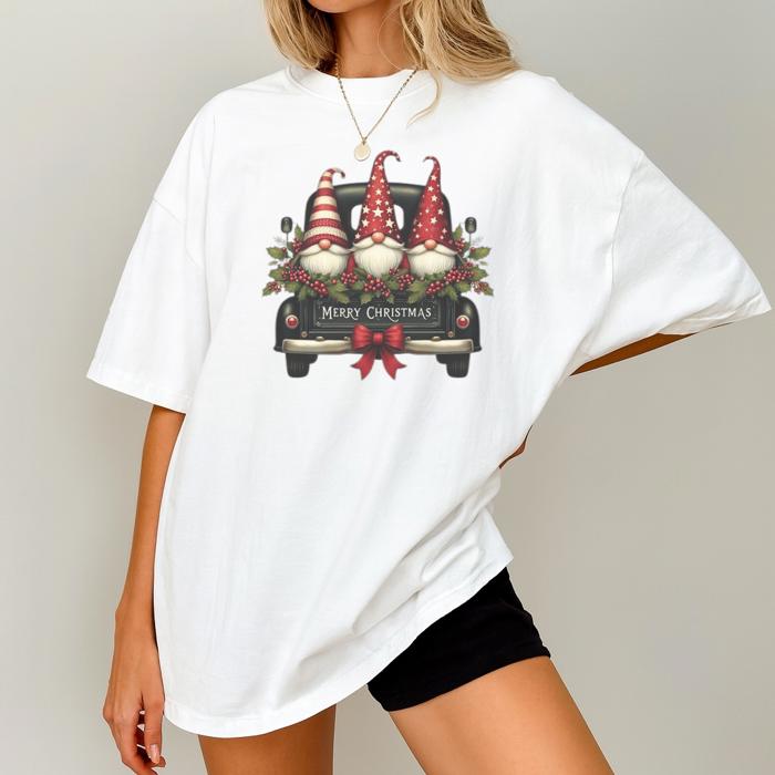 Christmas Gnome Merry Christmas Truck – Festive Holiday Graphic Tee, Cute Nordic Gnome Shirt, Vintage Red Truck Christmas Top