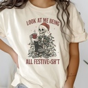  Funny Christmas Snarky Skeleton – Holiday Graphic Tee, Festive Skeleton Lights Shirt, Humor Coffee Lover Christmas Top