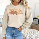  Thankful Coquette Thanksgiving - Fall Crew Neck Sweatshirt, Cute Bow Autumn Top, Retro Pumpkin Graphic Shirt, Cozy Grateful Holiday Outfit