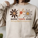  Grateful Thankful Blessed God is Faithful - Christian Fall Crew Neck Sweatshirt, Inspirational Faith Top, Floral Autumn Shirt, Bible Verse Gift