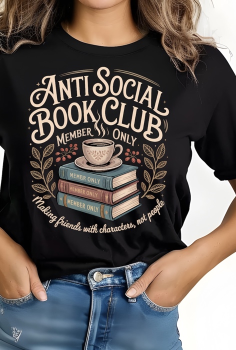 Anti Social Book Club Graphic Tee – Funny Book Lover Shirt for Introverts, Readers, and Coffee Lovers