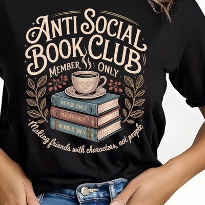 Anti Social Book Club Graphic Tee – Funny Book Lover Shirt for Introverts, Readers, and Coffee Lovers