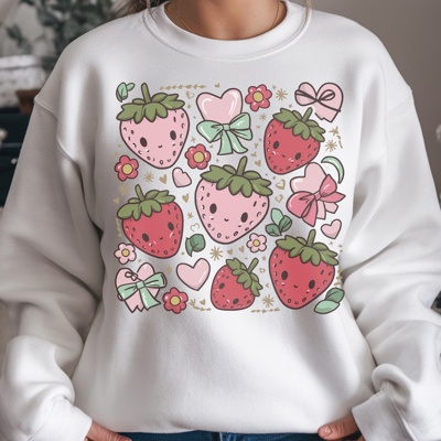 Boho Strawberry Cute Crewneck Sweatshirt – Aesthetic Retro Pullover, Trendy Fruit Graphic Top, Sweet Spring and Summer Outfit