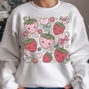  Boho Strawberry Cute Crewneck Sweatshirt – Aesthetic Retro Pullover, Trendy Fruit Graphic Top, Sweet Spring and Summer Outfit