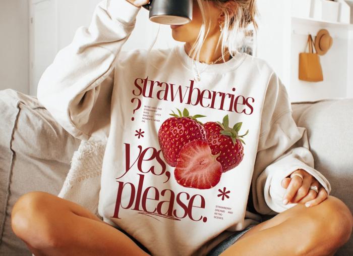 Strawberries Yes Please Crew Sweatshirt