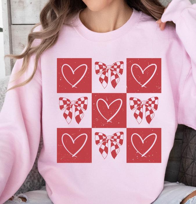 Checkered Bows & Hearts Crew Sweatshirt