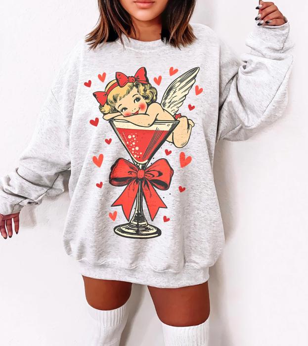 Retro Cupid In Martini Glass Crew Sweatshirt