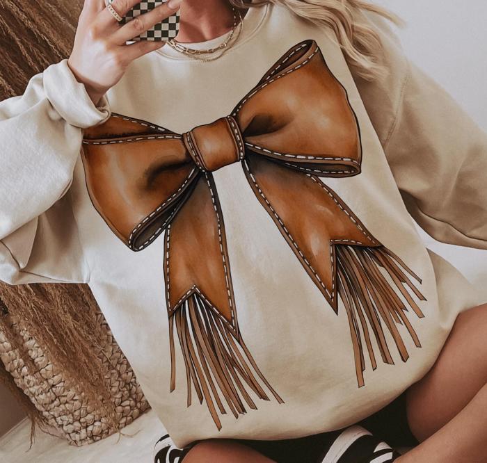 Western Cowgirl Bow Crew Sweatshirt