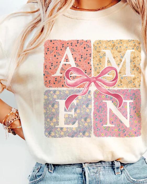 Amen Floral Collage & Bow Tee