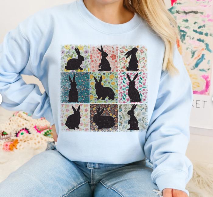 Bunny Floral Collage Crew Sweatshirt