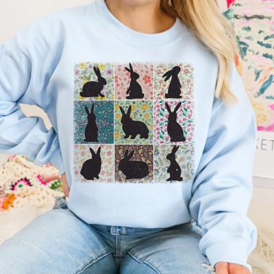 Bunny Floral Collage Crew Sweatshirt