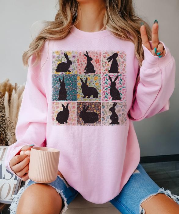 Bunny Floral Collage Crew Sweatshirt