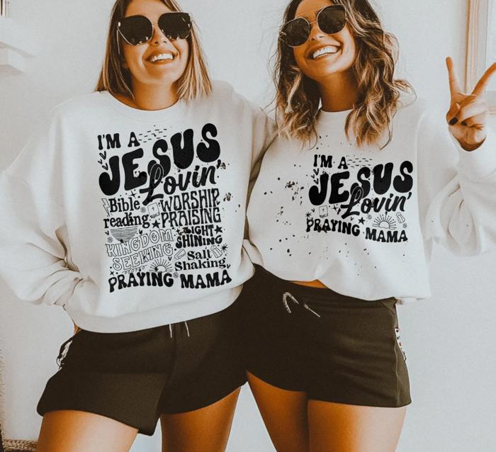 I'm A Jesus Lovin' Bible Reading Worship Praising Praying Mama Crew Sweatshirt