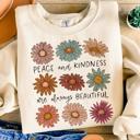 Small Ash Grey Peace And Kindness Are Always Beautiful Floral Crew Sweatshirt